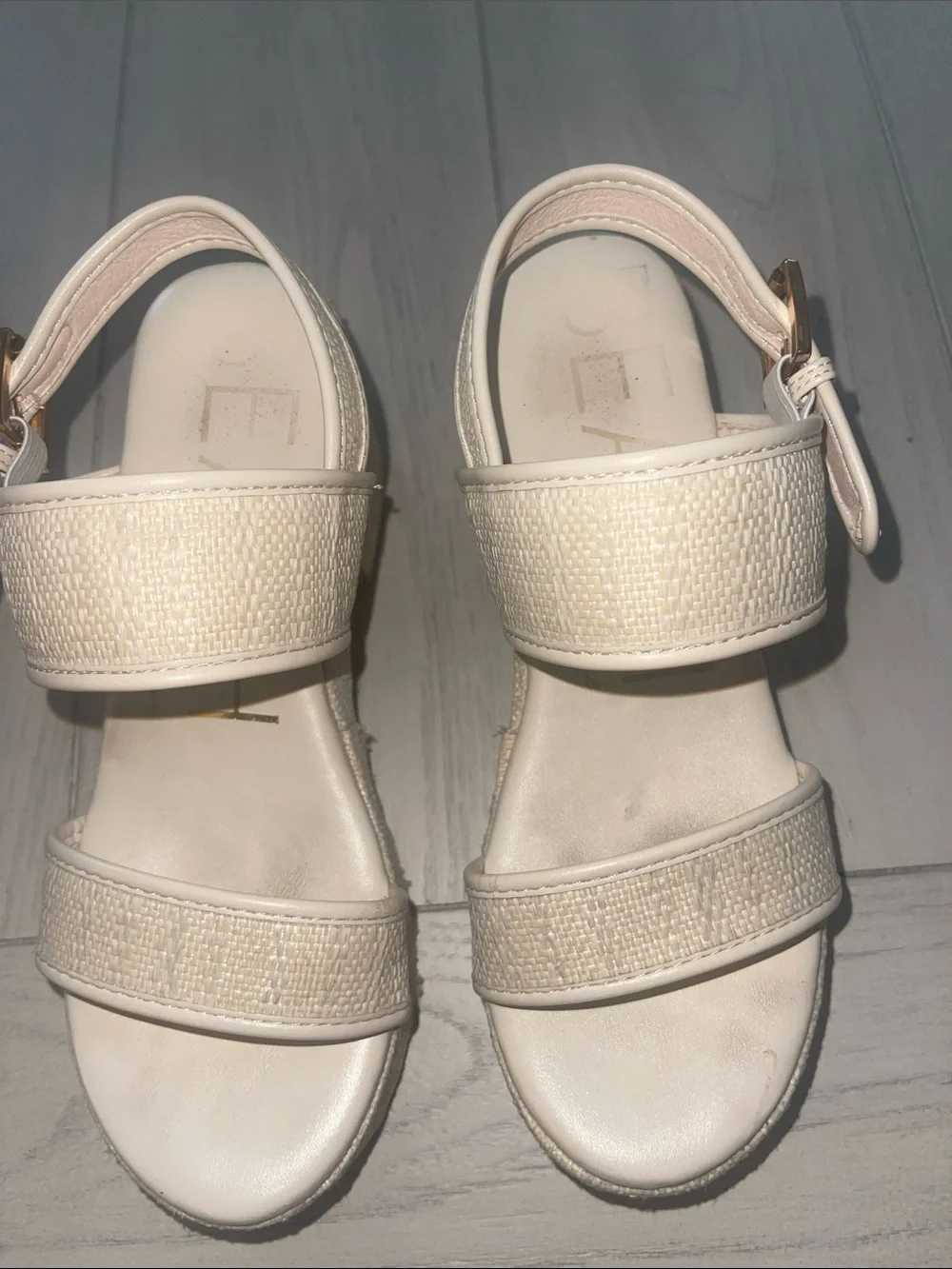 Matisse Cream Woven Platform Sandals with Gold Buckle